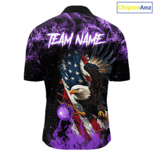 Load image into Gallery viewer, Purple Flame American Flag Eagle bowling shirts for Men Custom Bowling Team Jersey, gift for Bowler NQS11557