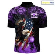 Load image into Gallery viewer, Purple Flame American Flag Eagle bowling shirts for Men Custom Bowling Team Jersey, gift for Bowler NQS11557