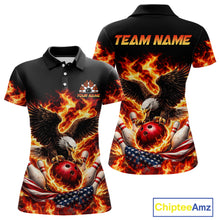 Load image into Gallery viewer, Custom Flame American Flag Eagle Bowling Shirts, Patriotic Eagle Bowling Team Jerseys For Women NQS11560