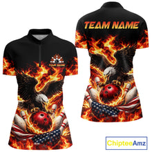Load image into Gallery viewer, Custom Flame American Flag Eagle Bowling Shirts, Patriotic Eagle Bowling Team Jerseys For Women NQS11560