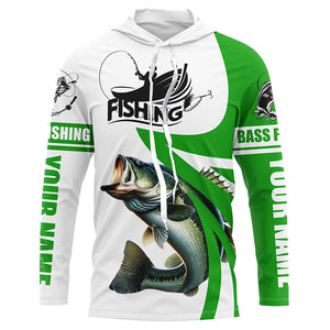 Largemouth bass fishing Custom Name sun protection long sleeve fishing shirts for men, women | Green NQS4816