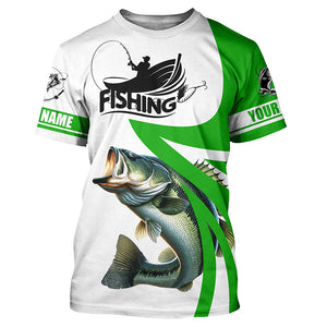 Largemouth bass fishing Custom Name sun protection long sleeve fishing shirts for men, women | Green NQS4816