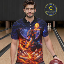Load image into Gallery viewer, Orange and Purple Lightning Thunder Dragon Bowling Shirts for Men Custom Dragon Team Bowling Jersey NQS11680