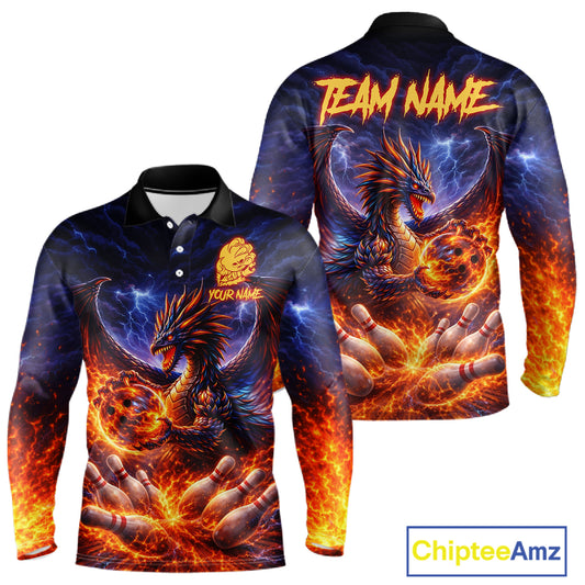 Orange and Purple Lightning Thunder Dragon Bowling Shirts for Men Custom Dragon Team Bowling Jersey NQS11680
