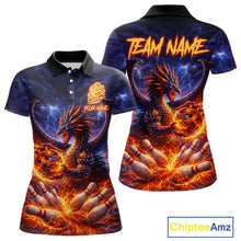 Load image into Gallery viewer, Orange and Purple Lightning Thunder Dragon Bowling Shirts for Women Custom Dragon Team Bowling Jersey NQS11680