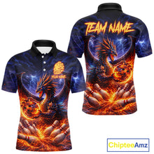 Load image into Gallery viewer, Orange and Purple Lightning Thunder Dragon Bowling Shirts for Men Custom Dragon Team Bowling Jersey NQS11680