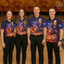Load image into Gallery viewer, Orange and Purple Lightning Thunder Dragon Bowling Shirts for Men Custom Dragon Team Bowling Jersey NQS11680