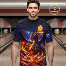 Load image into Gallery viewer, Orange and Purple Lightning Thunder Dragon Bowling Shirts for Men Custom Dragon Team Bowling Jersey NQS11680