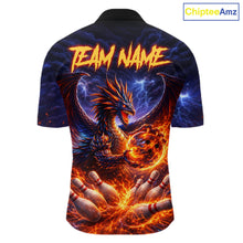 Load image into Gallery viewer, Orange and Purple Lightning Thunder Dragon Bowling Shirts for Men Custom Dragon Team Bowling Jersey NQS11680
