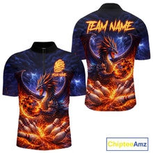 Load image into Gallery viewer, Orange and Purple Lightning Thunder Dragon Bowling Shirts for Men Custom Dragon Team Bowling Jersey NQS11680