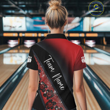 Load image into Gallery viewer, Black and Red Glitter Flower Bowling Polo, Quarter Zip Shirt for Women Custom Bowling Team Jerseys NQS11686