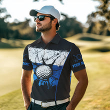 Load image into Gallery viewer, Black, White and Blue Retro broken Golf ball Mens Polo shirt Custom golf outfit for Team mens golf top NQS9788