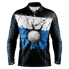 Load image into Gallery viewer, Black, White and Blue Retro broken Golf ball Mens Polo shirt Custom golf outfit for Team mens golf top NQS9788