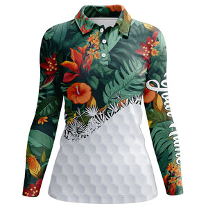 Personalized green tropical plants and flowers pattern Womens golf polo shirts custom ladies golf tops NQS5585