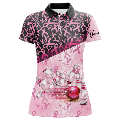 Pink and black ribbon pattern Bowling Shirt For Women Custom Breast Cancer Awareness bowling jerseys NQS7949