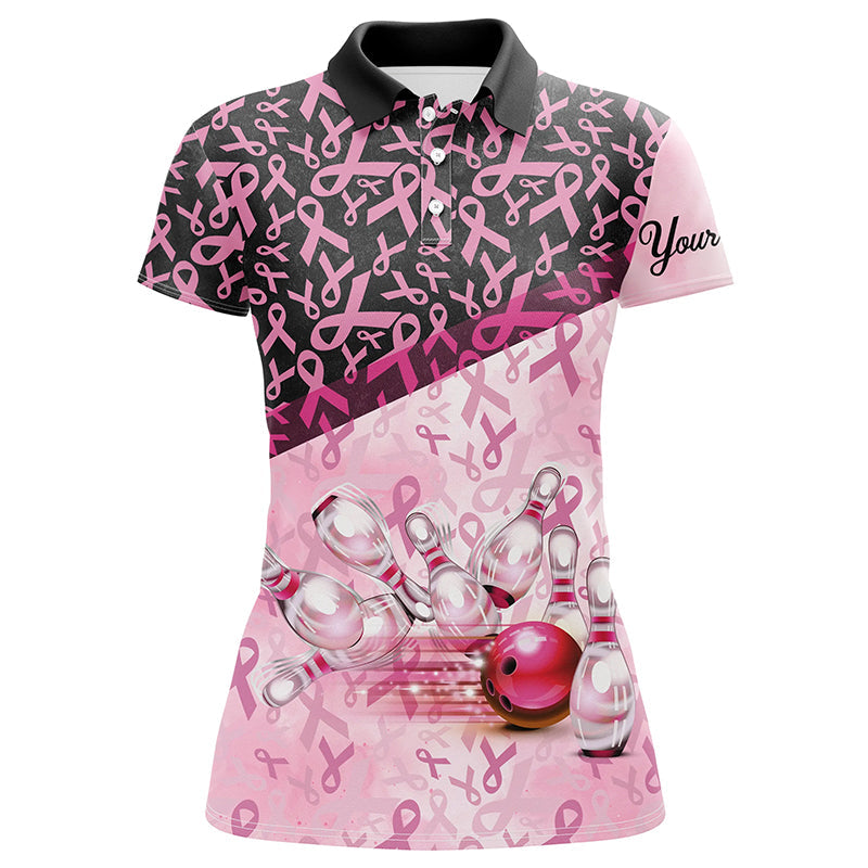 Pink and black ribbon pattern Bowling Shirt For Women Custom Breast Cancer Awareness bowling jerseys NQS7949