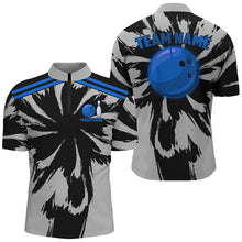 Load image into Gallery viewer, Black and Gray bowling Polo, Quarter Zip Shirt for Men Custom Blue bowling ball Team Bowling jerseys NQS8144