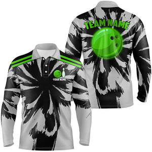 Black and Gray bowling Polo, Quarter Zip Shirt for Men Custom Green bowling ball Team Bowling jerseys NQS8145