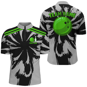 Black and Gray bowling Polo, Quarter Zip Shirt for Men Custom Green bowling ball Team Bowling jerseys NQS8145