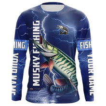 Load image into Gallery viewer, Musky Fishing blue lightning jerseys custom performance Long Sleeve Muskie tournament fishing shirts NQS8146