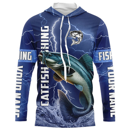 Catfish Fishing blue lightning jerseys custom performance Long Sleeve tournament fishing shirts NQS8149