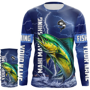 Mahi Mahi Fishing blue lightning jerseys custom performance Long Sleeve tournament fishing shirts NQS8150