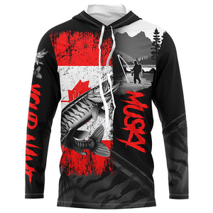 Canadian Flag Musky Fishing Custom long sleeve performance Fishing Shirt, Muskie fishing jerseys NQS8374