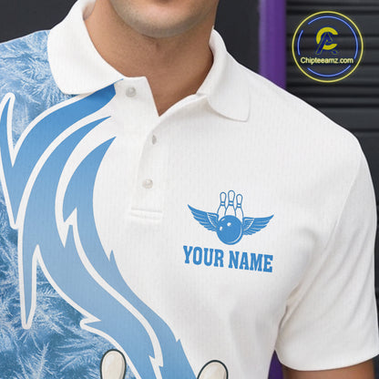 White and Blue Ice pattern Christmas Bowling shirts for men Custom Xmas Team bowling jerseys NQS10967