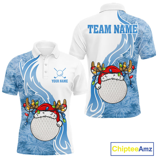 White and Blue Ice pattern Mens Christmas Golf Shirts Custom unique golf polos for men Xmas gifts NQS10968