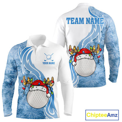 White and Blue Ice pattern Mens Christmas Golf Shirts Custom unique golf polos for men Xmas gifts NQS10968