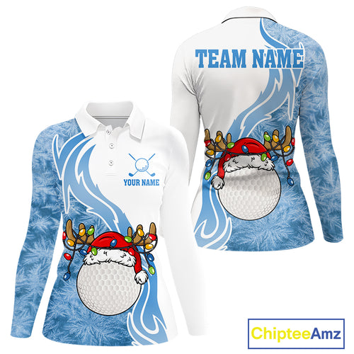 White and Blue Ice pattern Womens Christmas Golf Shirt Custom unique golf polos for ladies Xmas gift NQS10968