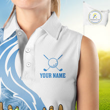Load image into Gallery viewer, White and Blue Ice pattern Women Christmas Golf Shirt Custom unique sleeveless golf polos for ladies NQS10968