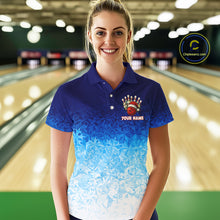 Load image into Gallery viewer, Blue Ice pattern Christmas Team Bowling Polo, Quarter Zip shirts for Women Custom Xmas bowling gifts NQS10969