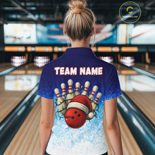 Load image into Gallery viewer, Blue Ice pattern Christmas Team Bowling Polo, Quarter Zip shirts for Women Custom Xmas bowling gifts NQS10969
