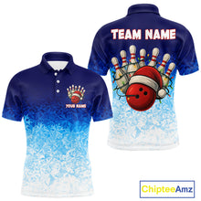 Load image into Gallery viewer, Blue Ice pattern Christmas Team Bowling Polo, Quarter Zip shirts for men Custom Xmas bowling gifts NQS10969