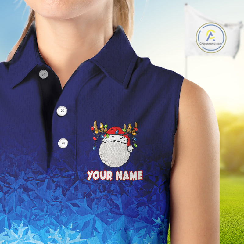 Blue Ice pattern Womens Christmas Sleeveless Polo Golf Shirts Custom Christmas golf gifts NQS10970