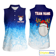 Load image into Gallery viewer, Blue Ice pattern Womens Christmas Sleeveless Polo Golf Shirts Custom Christmas golf gifts NQS10970