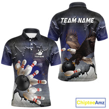 Load image into Gallery viewer, Eagle Bowling Polo, Quarter Zip Shirts for Men Custom Team Bowling jerseys, gift for bowlers | Blue NQS10972