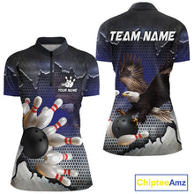 Load image into Gallery viewer, Eagle Bowling Polo, Quarter Zip Shirts for Women Custom Team Bowling jerseys, gift for bowlers | Blue NQS10972