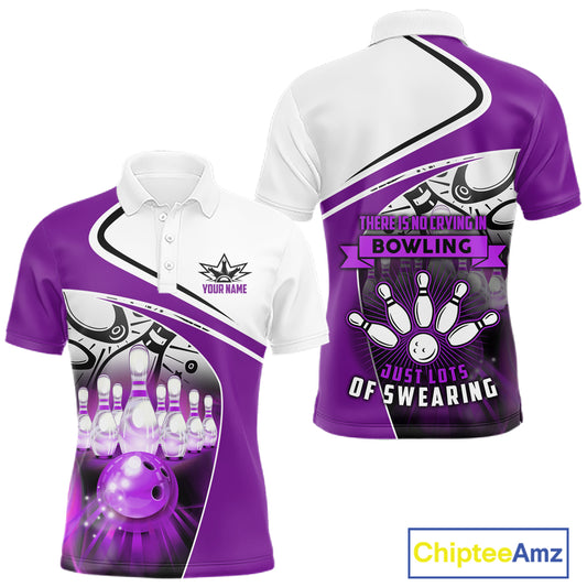 Funny Bowling Shirts For Men custom name There is no crying in bowling just lots of swearing | Purple NQS11351