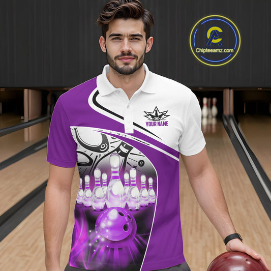 Funny Bowling Shirts For Men custom name There is no crying in bowling just lots of swearing | Purple NQS11351