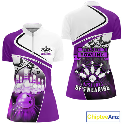 Funny Bowling Shirt For Women custom name There is no crying in bowling just lots of swearing| Purple NQS11351