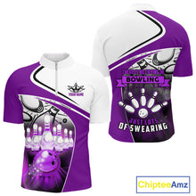 Load image into Gallery viewer, Funny Bowling Shirts For Men custom name There is no crying in bowling just lots of swearing | Purple NQS11351