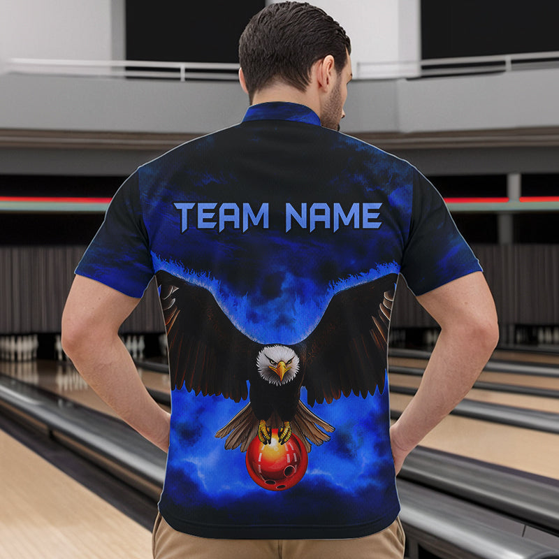 Personalized Blue Flame Eagle Custom Bowling Team Shirts For Mens, Fire Eagle Bowling League Jersey NQS9614