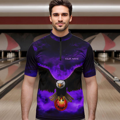 Personalized Purple Flame Eagle Custom Bowling Team Shirts For Mens, Fire Eagle Bowling League Jersey NQS9615