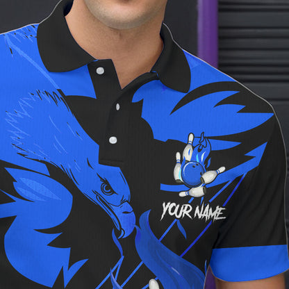 Eagle flame bowling ball and pins custom Mens Bowling Shirts, team bowling jerseys | Blue NQS9616