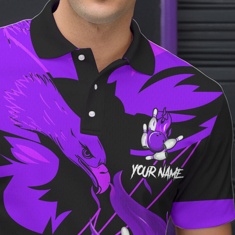 Eagle flame bowling ball and pins custom Mens Bowling Shirts, team bowling jerseys | Purple NQS9617
