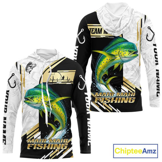 Personalized Mahi Mahi fishing shirts Custom sun protection Dorado fishing team jerseys | Gold NQS11687
