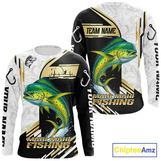 Personalized Mahi Mahi fishing shirts Custom sun protection Dorado fishing team jerseys | Gold NQS11687