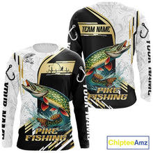 Load image into Gallery viewer, Personalized Northern Pike fishing shirts Custom sun protection Pike fishing team jerseys | Gold NQS11688